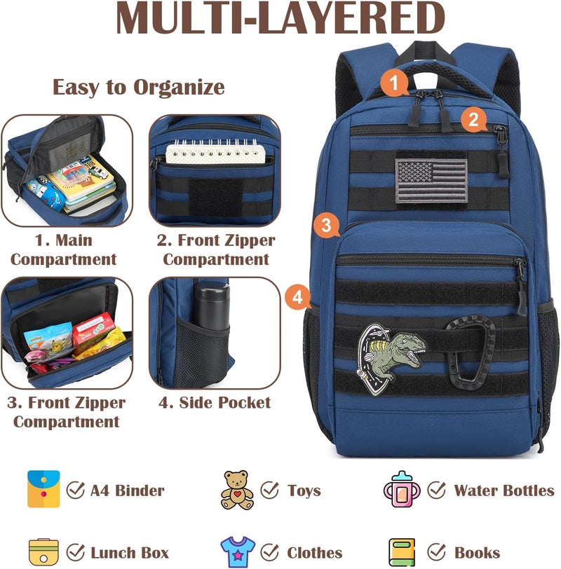 SunForMorning Kids Tactical Backpack Army Molle Bookbag Military Boys Backpack for School, Outdoor, Camping, Blue - Image 3